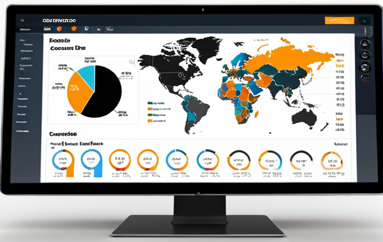 **
Data visualization in e-commerce. Business intelligence dashboard showing sales trends, customer origins on a map, conversion rates, and key performance indicators (KPIs). Clean, modern design. Bright, informative.
**