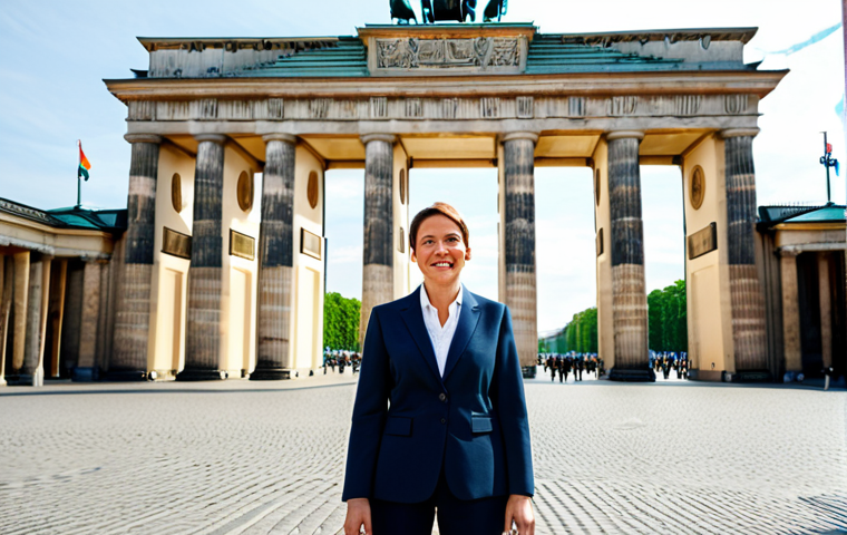 **

"A professional businesswoman in a stylish, modern business suit, standing confidently in front of the Brandenburg Gate in Berlin, fully clothed, appropriate attire, safe for work, perfect anatomy, natural proportions, professional photograph, bright and sunny day, family-friendly."

**