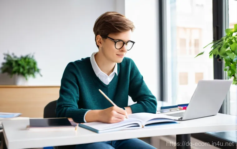 전자상거래 필기 시험의 난이도별 학습 전략 - **Prompt 1: Focused E-commerce Study Session**
    "A young adult, approximately 20-25 years old, of...