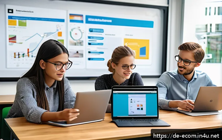 전자상거래 자격증 실기 시험 대비 고객 경험 관리 학습법 - A modern German classroom setting where a diverse group of young adult students engage in an interac...