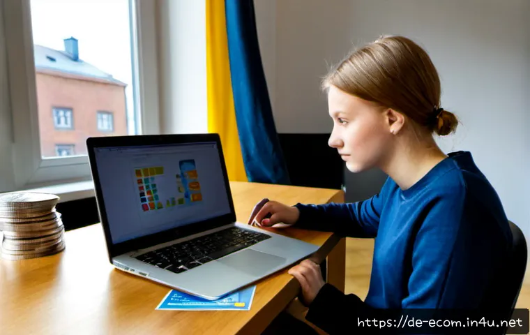 Home 17 전자상거래 실기 시험 대비 고객 분석 공부법 - Photorealistic German vocational student preparing for an e-commerce practical exam, seated at a tid...
